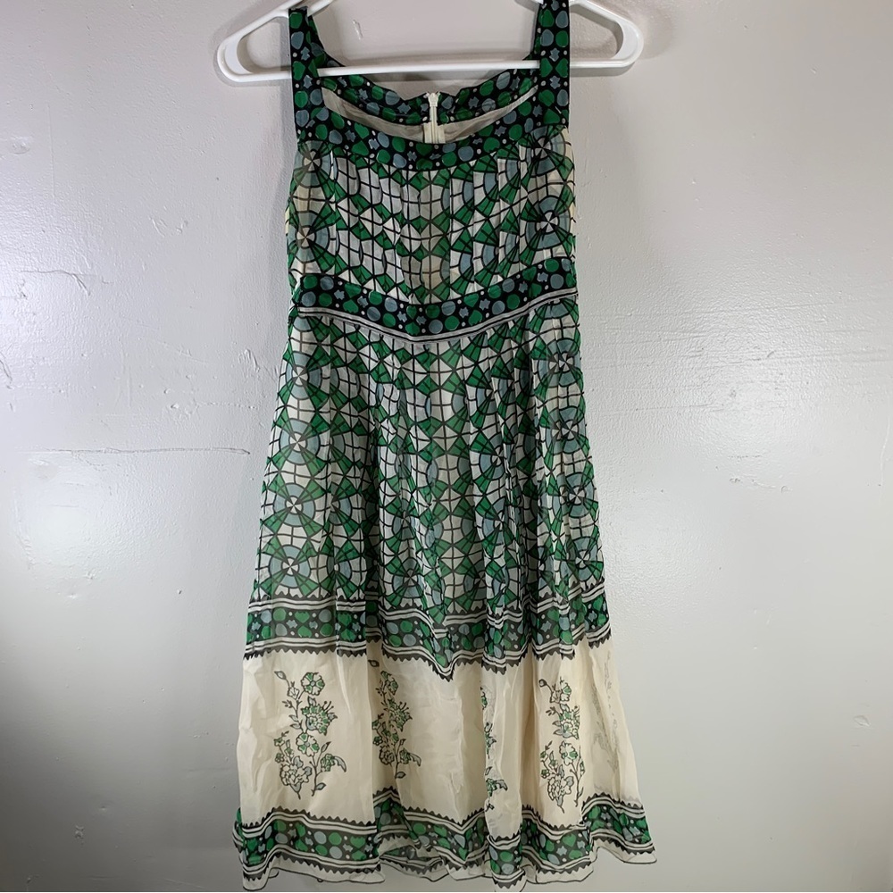 ANNA SUI ANTHROPOLOGIE Silk midi dress sleeveless green floral square neck XS - Picture 9 of 16